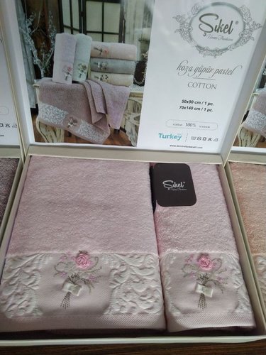 Подарочный набор полотенец для ванной 50х90, 70х140 Sikel NAZENIN бамбуково-хлопковая махра розовый, фото, фотография
