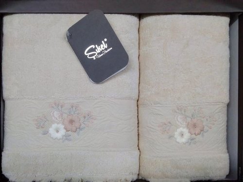 Подарочный набор полотенец для ванной 50х90, 70х140 Sikel MENEKSE хлопковая махра персиковый, фото, фотография