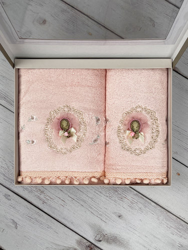 Набор полотенец для ванной в подарочной упаковке 2 пр. Pupilla LIZA бамбуковая махра V2, фото, фотография