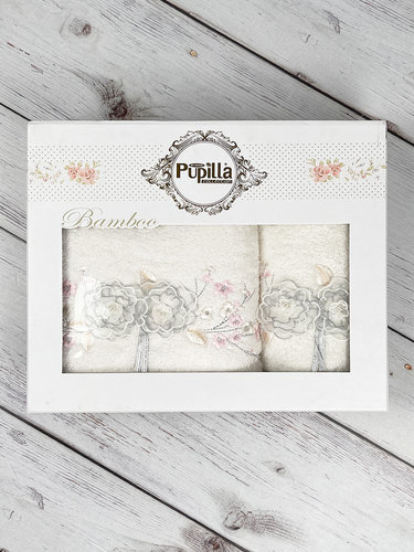 Набор полотенец для ванной в подарочной упаковке 2 пр. Pupilla ROSE LINDA бамбуковая махра V1, фото, фотография