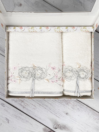 Набор полотенец для ванной в подарочной упаковке 2 пр. Pupilla ROSE LINDA бамбуковая махра V1, фото, фотография