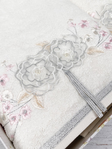 Набор полотенец для ванной в подарочной упаковке 2 пр. Pupilla ROSE LINDA бамбуковая махра V1, фото, фотография