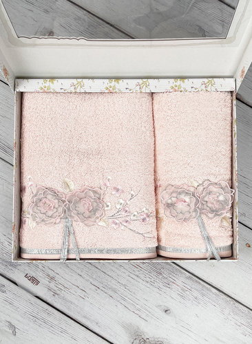 Набор полотенец для ванной в подарочной упаковке 2 пр. Pupilla ROSE LINDA бамбуковая махра V2, фото, фотография