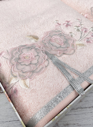 Набор полотенец для ванной в подарочной упаковке 2 пр. Pupilla ROSE LINDA бамбуковая махра V2, фото, фотография