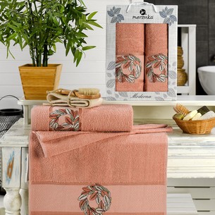 Подарочный набор полотенец для ванной 50х90, 70х140 Merzuka MODERNA хлопковая махра оранжевый