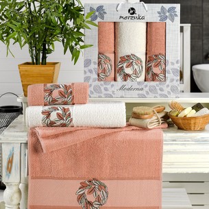 Подарочный набор полотенец для ванной 50х90(2), 70х140(1) Merzuka MODERNA хлопковая махра оранжевый