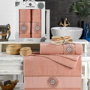 Подарочный набор полотенец для ванной 50х90, 70х140 Merzuka SAHRA хлопковая махра оранжевый