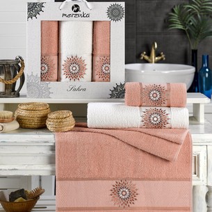 Подарочный набор полотенец для ванной 50х90(2), 70х140(1) Merzuka SAHRA хлопковая махра оранжевый
