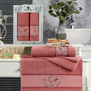 Подарочный набор полотенец для ванной 50х90, 70х140 Merzuka HAWAII хлопковая махра тёмно-розовый