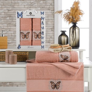 Подарочный набор полотенец для ванной 50х90, 70х140 Merzuka KONTES хлопковая махра оранжевый