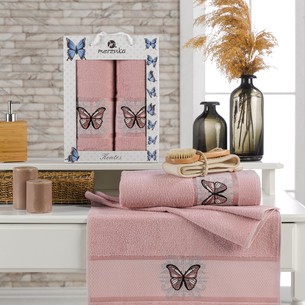 Подарочный набор полотенец для ванной 50х90, 70х140 Merzuka KONTES хлопковая махра розовый