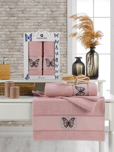 Подарочный набор полотенец для ванной 50х90, 70х140 Merzuka KONTES хлопковая махра розовый, фото, фотография