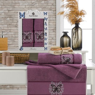 Подарочный набор полотенец для ванной 50х90, 70х140 Merzuka KONTES хлопковая махра фиолетовый