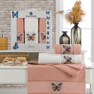Подарочный набор полотенец для ванной 50х90(2), 70х140(1) Merzuka KONTES хлопковая махра оранжевый