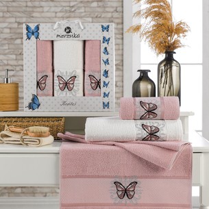 Подарочный набор полотенец для ванной 50х90(2), 70х140(1) Merzuka KONTES хлопковая махра розовый
