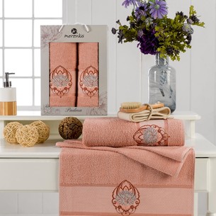 Подарочный набор полотенец для ванной 50х90, 70х140 Merzuka PADMA хлопковая махра оранжевый