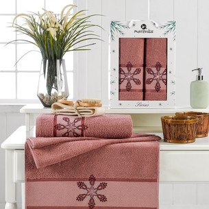 Подарочный набор полотенец для ванной 50х90, 70х140 Merzuka SIRIUS хлопковая махра тёмно-розовый