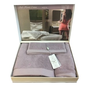 Подарочный набор полотенец для ванны 30х50, 50х100, 85х150 Maison Dor SOFT HEARTS хлопковая махра фиолетовый