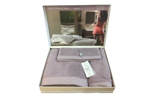 Подарочный набор полотенец для ванны 30х50, 50х100, 85х150 Maison Dor SOFT HEARTS хлопковая махра фиолетовый, фото, фотография