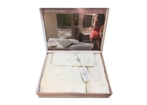 Подарочный набор полотенец для ванны 30х50, 50х100, 85х150 Maison Dor SOFT HEARTS хлопковая махра кремовый, фото, фотография