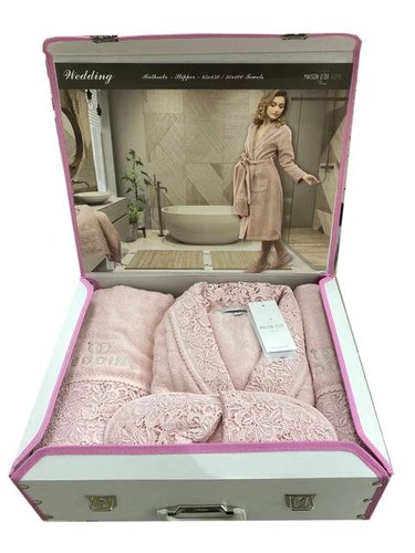 Подарочный набор с халатом Maison Dor WEDDING хлопковая махра грязно-розовый M, фото, фотография