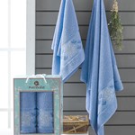 Подарочный набор полотенец для ванной 50х90, 70х140 Merzuka ELEGANT хлопковая махра голубой, фото, фотография