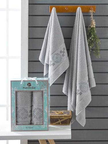 Подарочный набор полотенец для ванной 50х90, 70х140 Merzuka ELEGANT хлопковая махра серый, фото, фотография