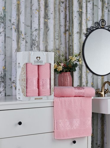 Подарочный набор полотенец для ванной 50х90, 70х140 Two Dolphins SEVAKIN хлопковая махра розовый, фото, фотография