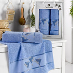 Подарочный набор полотенец для ванной 50х90, 70х140 Merzuka JEMMA хлопковая махра голубой, фото, фотография