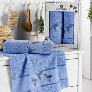 Подарочный набор полотенец для ванной 50х90, 70х140 Merzuka JEMMA хлопковая махра голубой