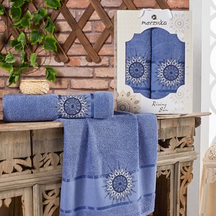 Подарочный набор полотенец для ванной 50х90, 70х140 Merzuka RISING SUN хлопковая махра тёмно-голубой