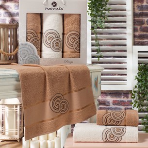 Подарочный набор полотенец для ванной 50х90(2), 70х140(1) Merzuka RINGS хлопковая махра коричневый