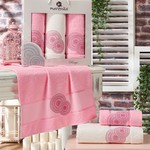 Подарочный набор полотенец для ванной 50х90(2), 70х140(1) Merzuka RINGS хлопковая махра розовый, фото, фотография