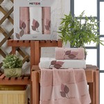 Подарочный набор полотенец для ванной 50х90(2), 70х140(1) Meteor EYLUL хлопковая махра розовый, фото, фотография