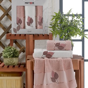 Подарочный набор полотенец для ванной 50х90(2), 70х140(1) Meteor EYLUL хлопковая махра розовый