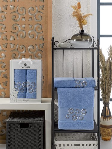 Подарочный набор полотенец для ванной 50х90, 70х140 Merzuka BANGLE хлопковая махра голубой, фото, фотография