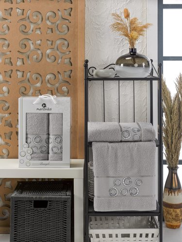 Подарочный набор полотенец для ванной 50х90, 70х140 Merzuka BANGLE хлопковая махра серый, фото, фотография