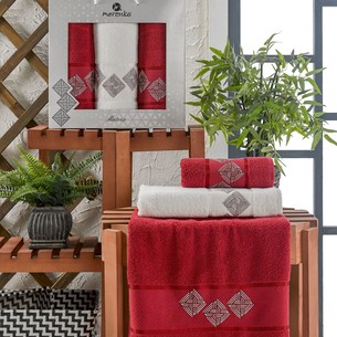 Подарочный набор полотенец для ванной 50х90(2), 70х140(1) Merzuka BANGLE хлопковая махра бордовый