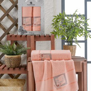 Подарочный набор полотенец для ванной 50х90, 70х140 Merzuka CLASSY хлопковая махра оранжевый
