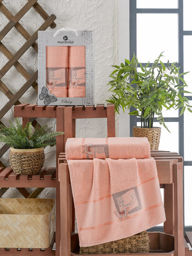 Подарочный набор полотенец для ванной 50х90, 70х140 Merzuka CLASSY хлопковая махра оранжевый, фото, фотография