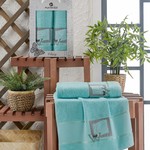 Подарочный набор полотенец для ванной 50х90, 70х140 Merzuka CLASSY хлопковая махра бирюзовый, фото, фотография