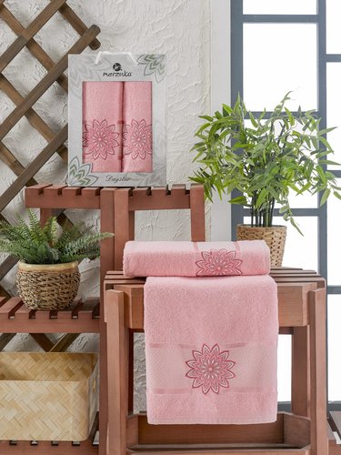 Подарочный набор полотенец для ванной 50х90, 70х140 Merzuka DAYSTAR хлопковая махра розовый, фото, фотография