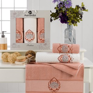 Подарочный набор полотенец для ванной 50х90(2), 70х140(1) Merzuka PADMA хлопковая махра оранжевый