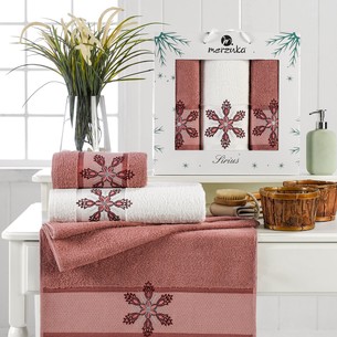 Подарочный набор полотенец для ванной 50х90(2), 70х140(1) Merzuka SIRIUS хлопковая махра тёмно-розовый