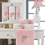Подарочный набор полотенец для ванной 50х90(2), 70х140(1) Merzuka LOTUS хлопковая махра розовый, фото, фотография