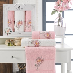 Подарочный набор полотенец для ванной 50х90(2), 70х140(1) Merzuka LOTUS хлопковая махра розовый