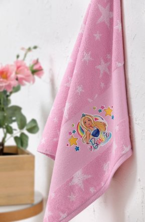 Халат детский для девочки с полотенцем Ozdilek BARBIE STAR хлопковая махра розовый 7-8 лет, фото, фотография