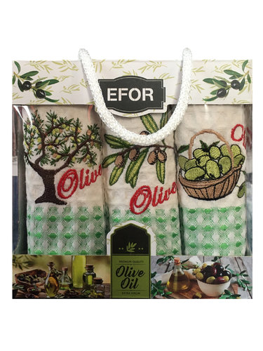 Подарочный набор кухонных полотенец 35х50(3) Efor QUALITE хлопковая вафля оливки, фото, фотография