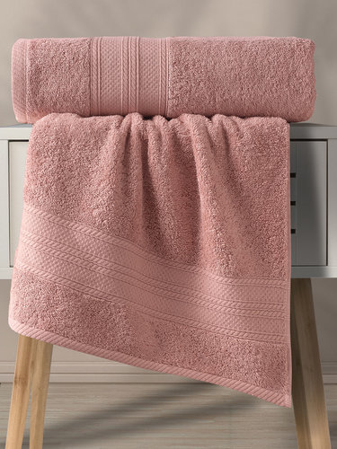 Набор полотенец для ванной 50х90(1), 70х140(1) Karna SOLID хлопковая махра грязно-розовый, фото, фотография