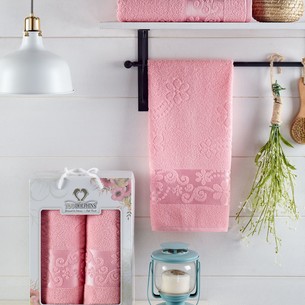 Подарочный набор полотенец для ванной 50х90, 70х140 Two Dolphins EMIRA хлопковая махра розовый